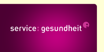 Das Motiv zeigt Text auf farbigem Grund: "service:gesundheit"