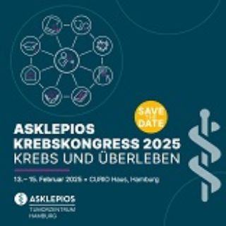 Das Bild zeigt die Ankündigung des Asklepios Krebskongress mit dem Leitmotiv Krebs und Überleben.