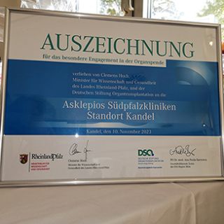 Hier war ein Bild: Auszeichnungsurkunde Organspende