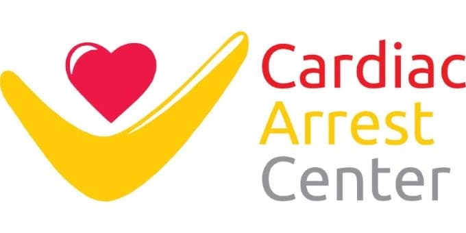 Text: Logo cardiac arrest center Rot Gelb Grau Boomerang Herz